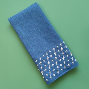 Linen Guest Towel with Sashiko Stitched Border