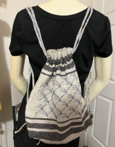 Drawstring Rustic Linen Backpack with Sashiko Stitching