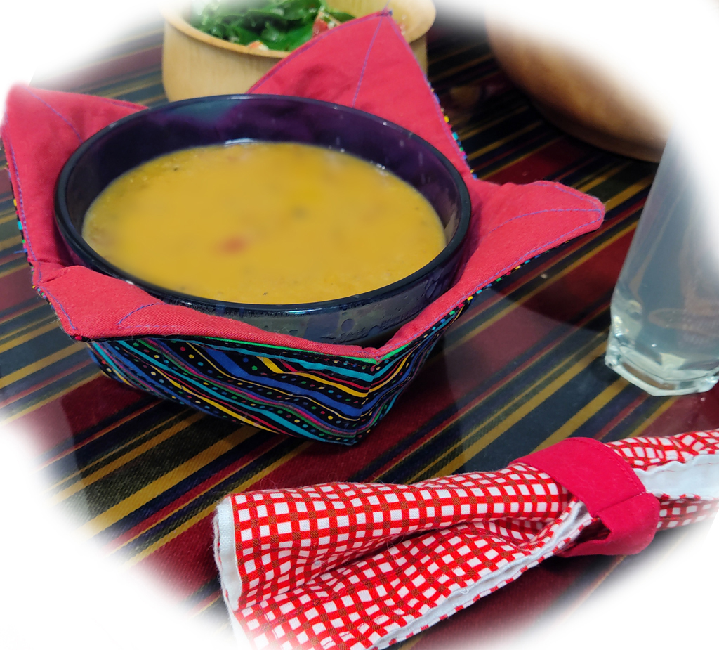 Ginger Carrot soup in Bowl Cozy