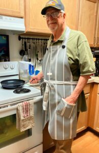 Bodacious apron is made with indoor/outdoor fabric - most spills wipe up with a damp cloth.