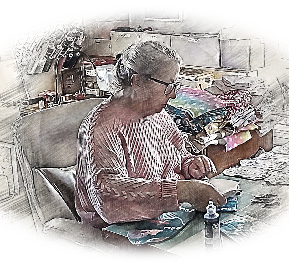 Jeeni in her sewing studio Jeeni in her sewing studio